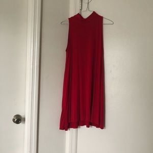High-neck A-line red flowy dress